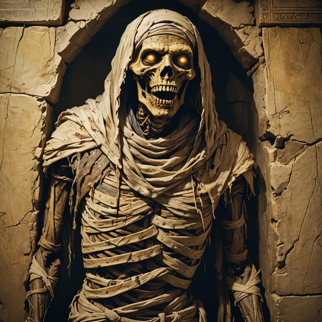 Creepy Mummy Waking from Sarcophagus