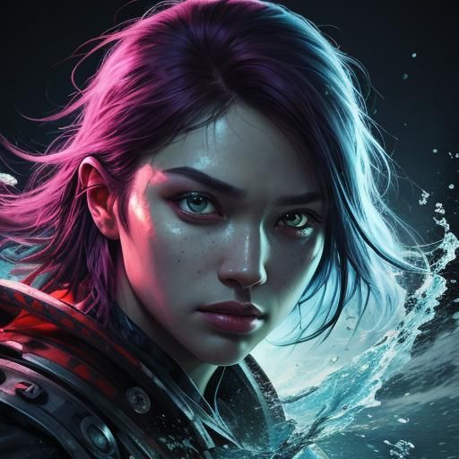 Dramatic Colorful Portrait in Hyperrealistic Splash Art Styl...