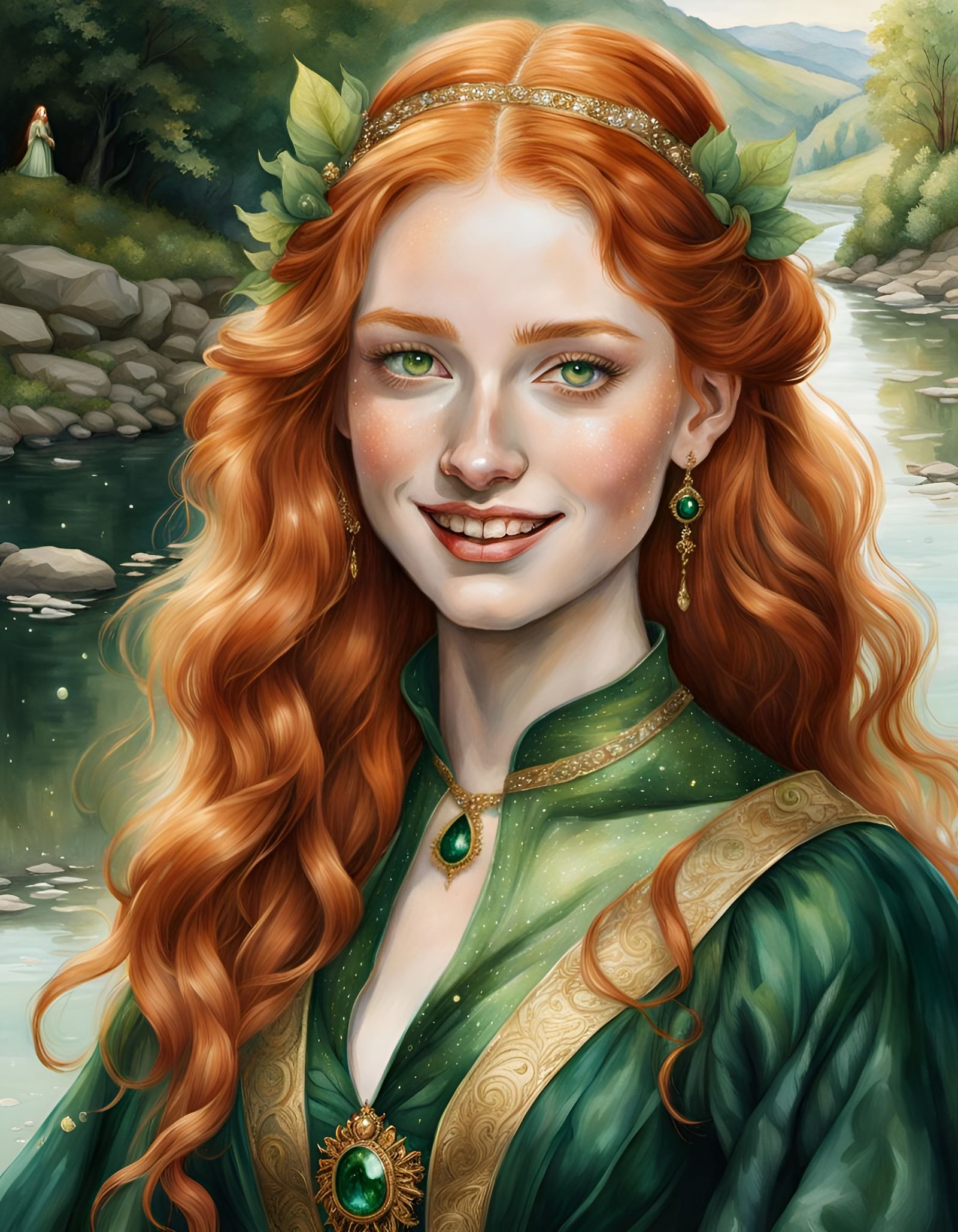 Ginger Maiden Portrait in Ruby Rhine School Style