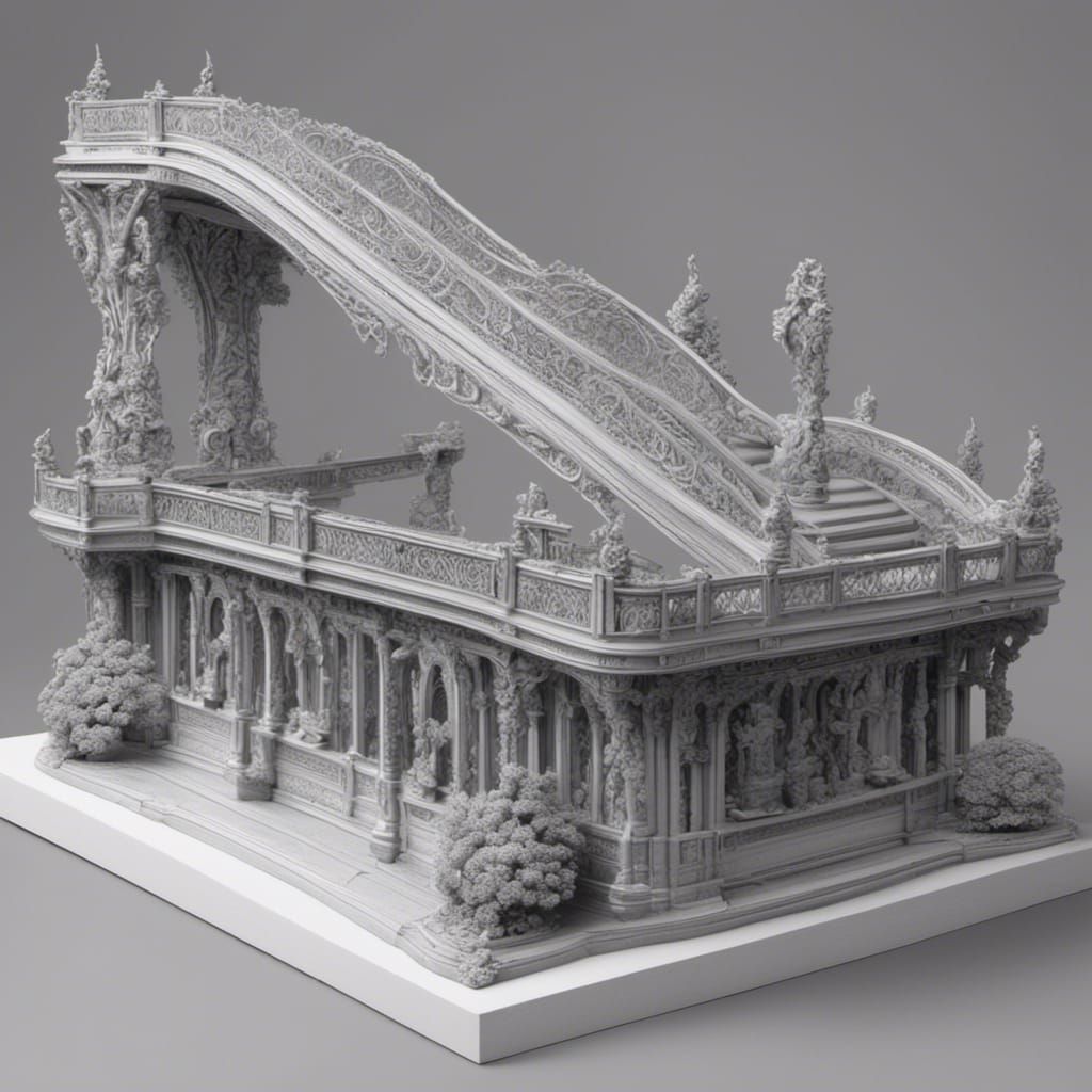 Intricate 3D Printed Bridge in Grayscale