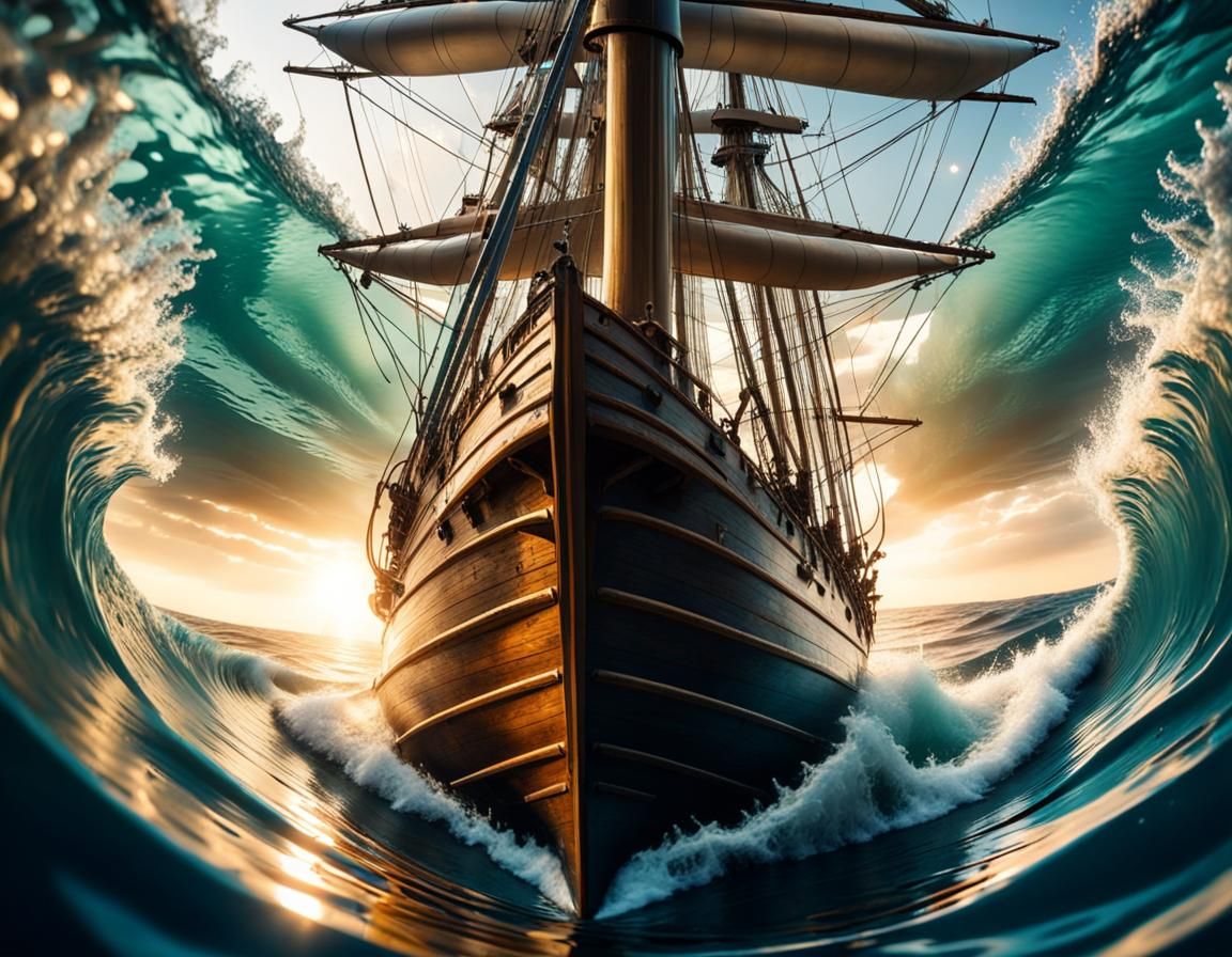 Underwater View of Ship Through Ocean Waves