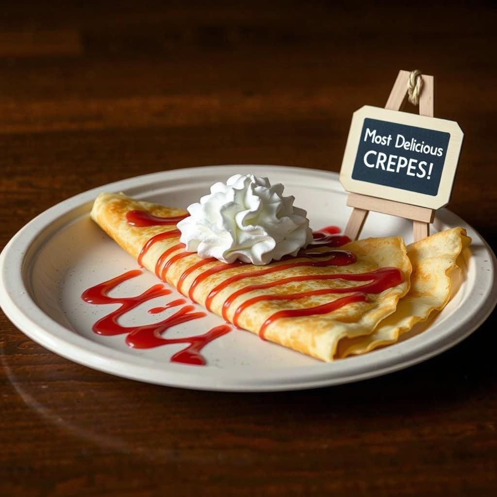 Delicious Crepe with Strawberry Syrup Close-Up