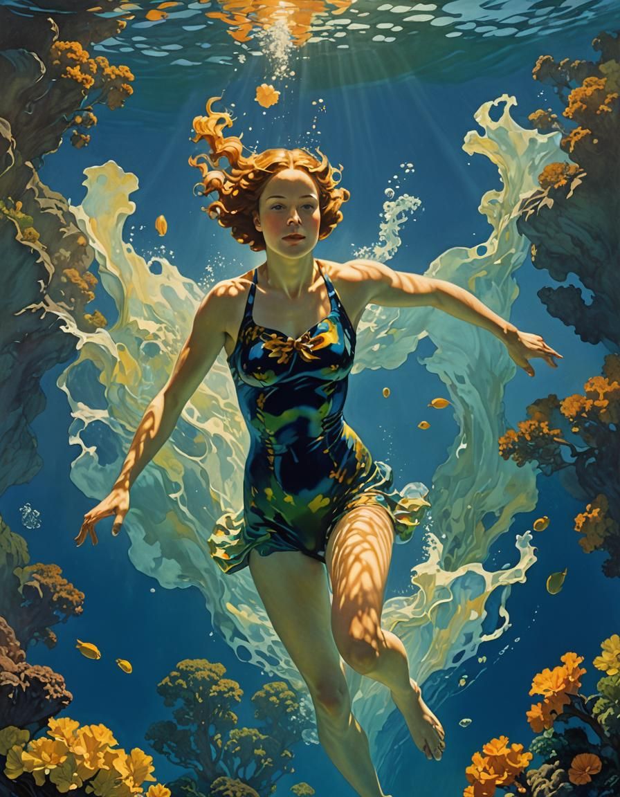 Underwater Woman Portrait in Digital Illustration Style