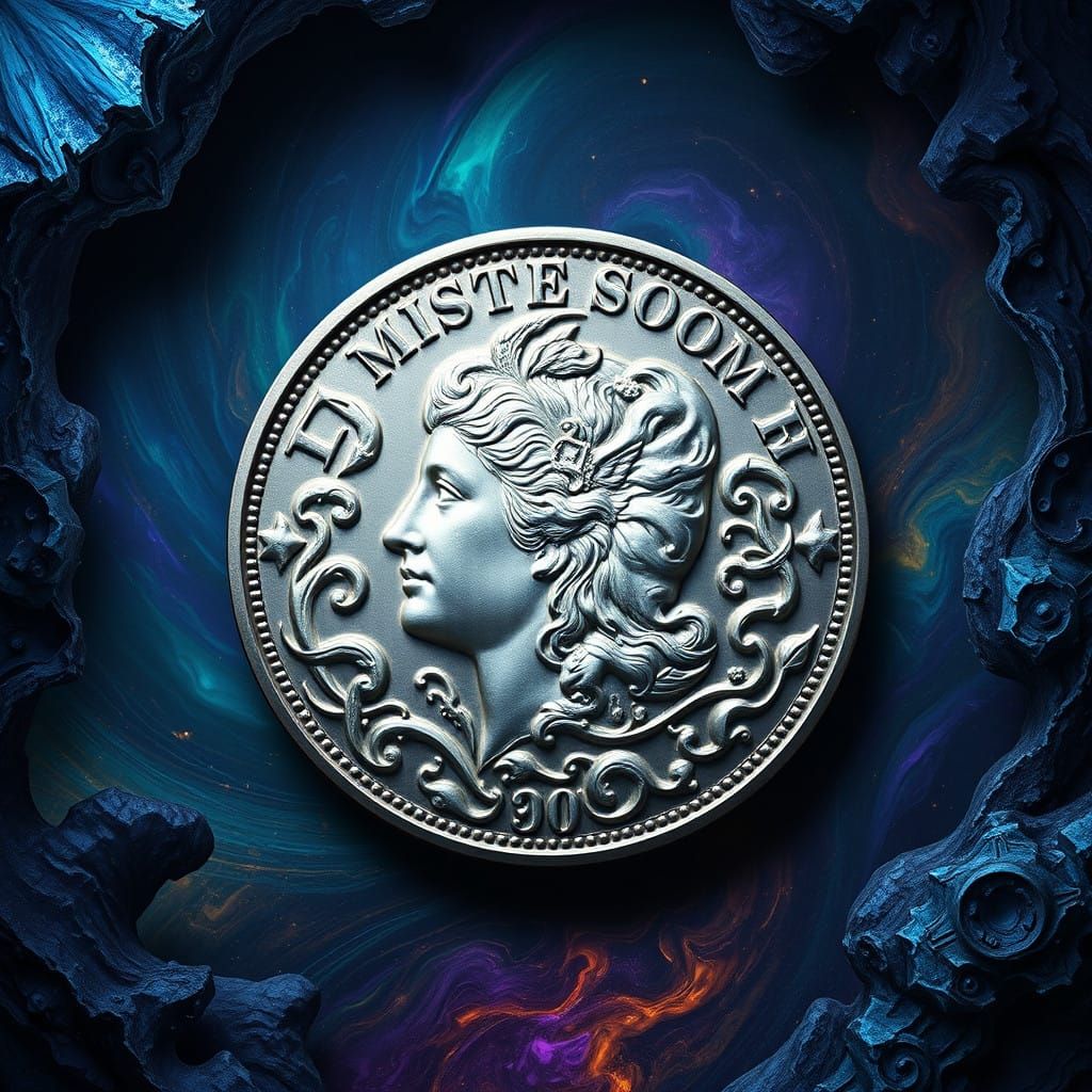 Fantastical Silver Morgan Dollar Bas Relief in a Circle