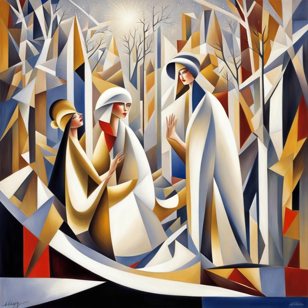 Magical Christmas Day: Surreal Cubist Snowscape