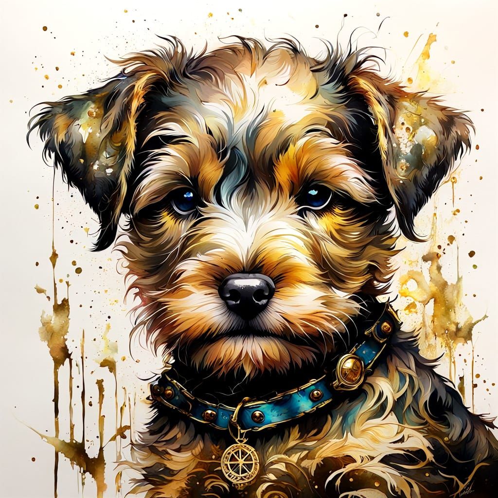 Cute Scots Terrier Pup in Alcohol Ink Style