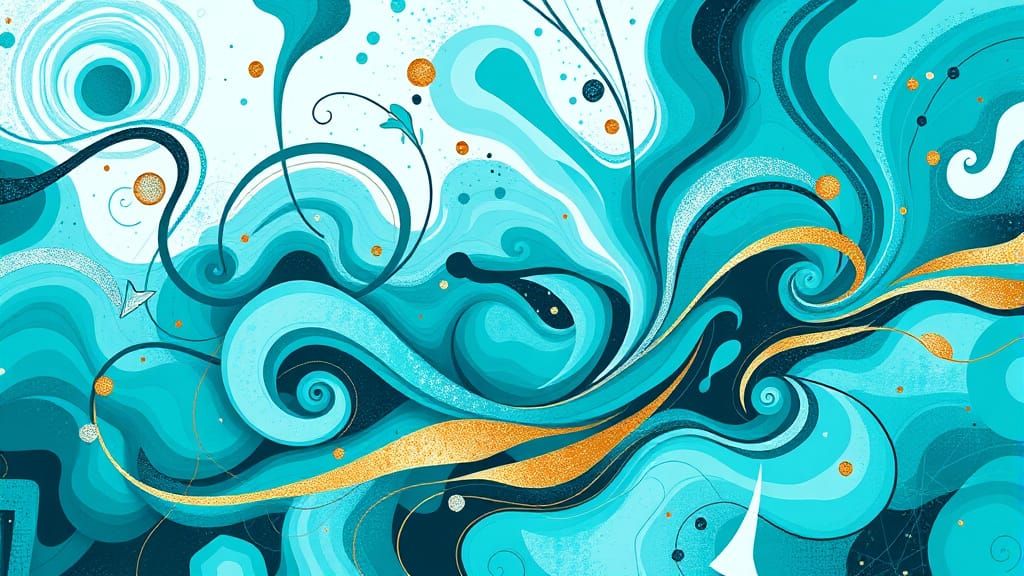 Dynamic Abstract Design in Turquoise with Metallic Accents