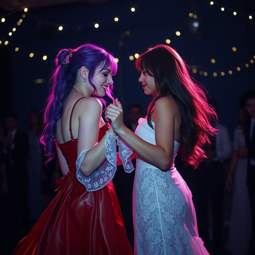 Goth Girls Dancing at Prom in Whimsical Style