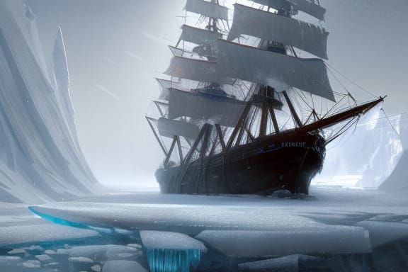 Frozen Clipper Ship in Ice: Digital Art
