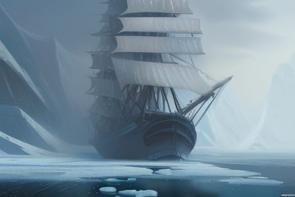 Clipper Ship Adrift in Frozen Arctic Waters