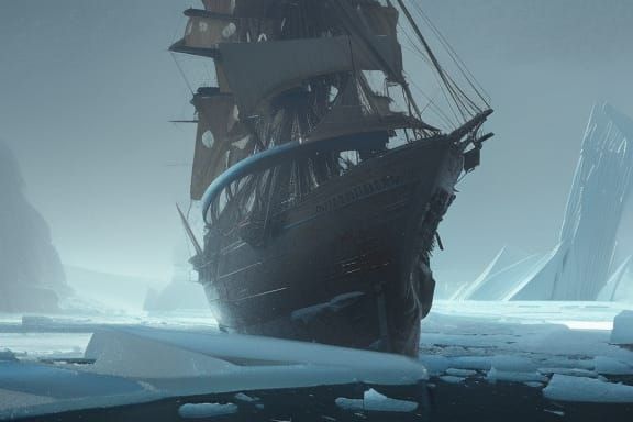 Clipper Ship Frozen in Ice, Detailed Matte Painting