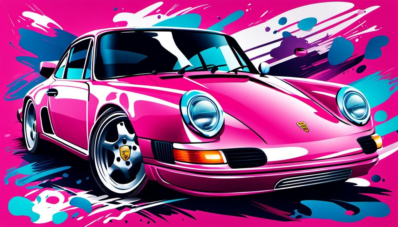 Bright Pink Porsche in Vector Graffiti Style