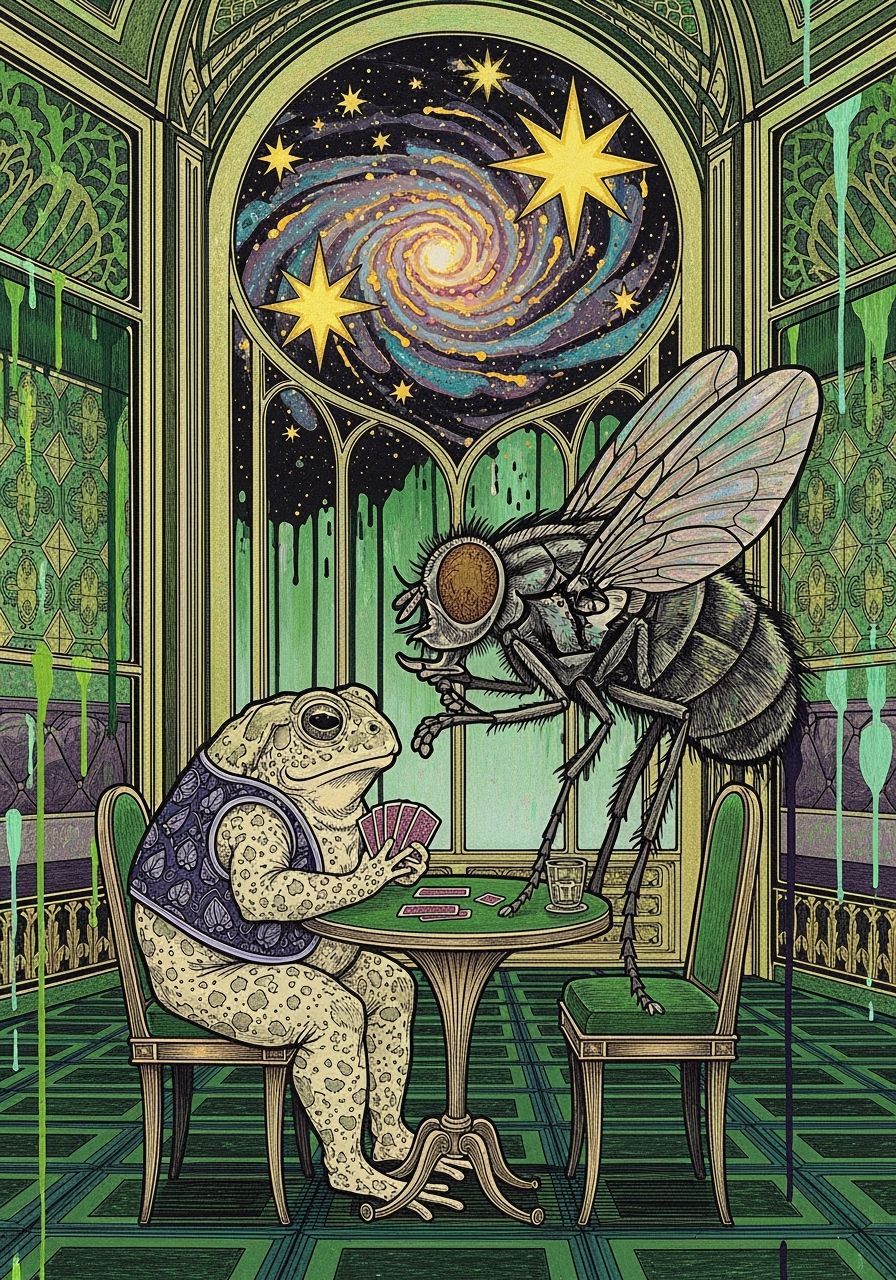 Art Deco Toad and Fly at Card Table