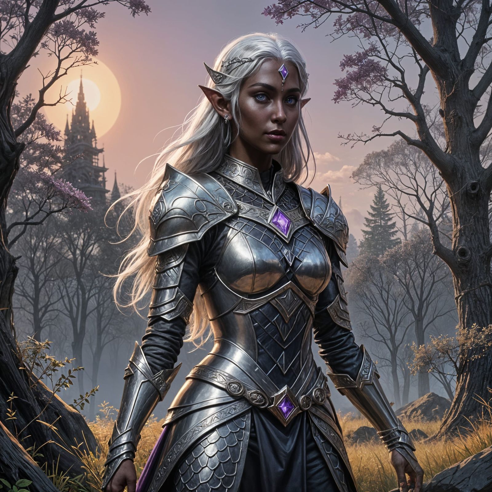 Majestic Drow Warrior in Resplendent Scalemail Armor