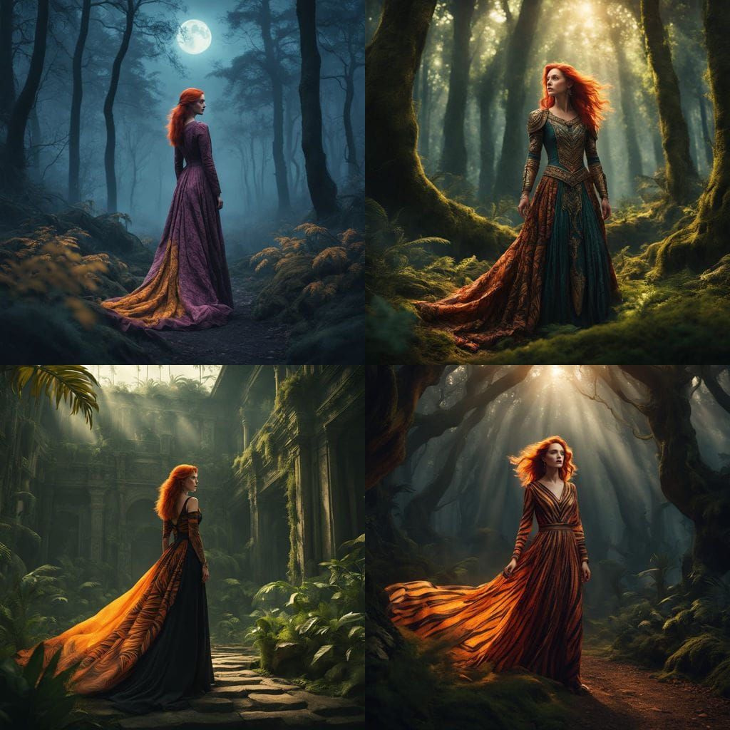 Stunning Red-Haired Woman in Tiger-Inspired Digital Art