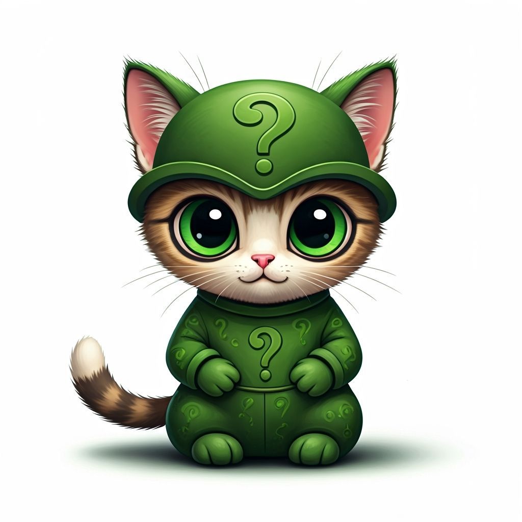Kitten as DC Riddler in Cartoon Style