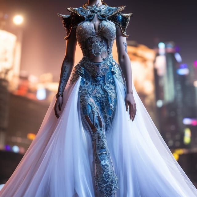 Cyberpunk Bridal Gown: Detailed Digital Illustration