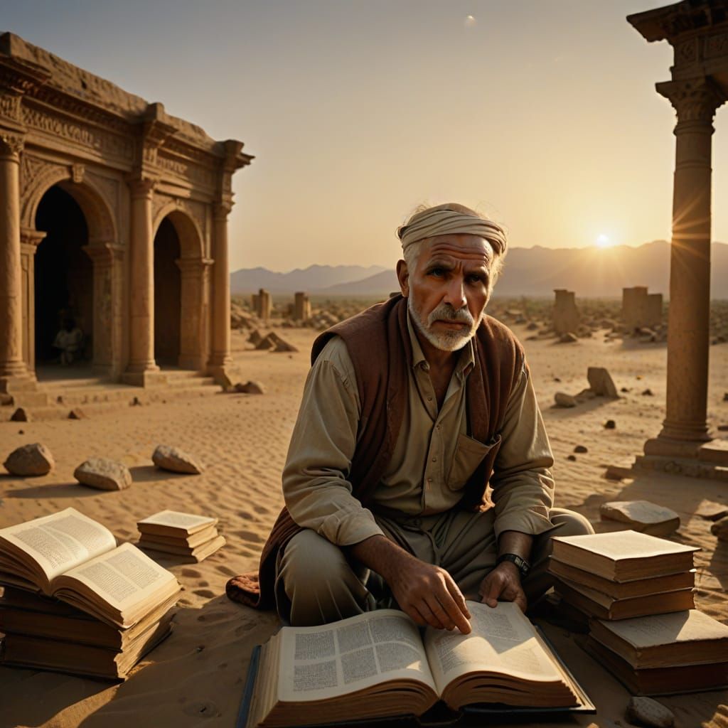 Desert Library at Sunset: Cinematic Still