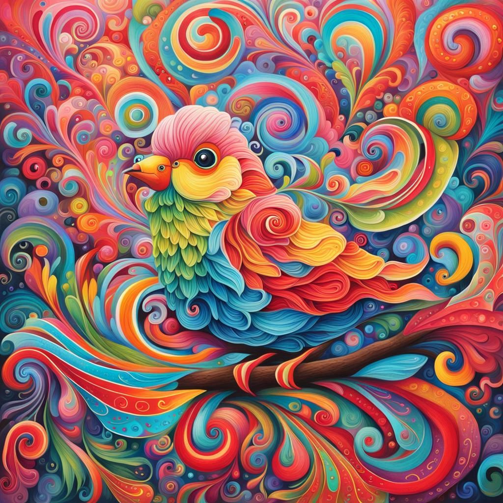 Exotic Bird in Candyland Gouache Wonderland