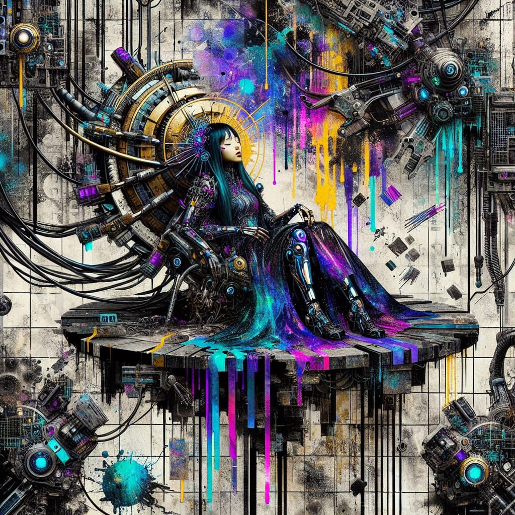 Surreal Cyberpunk Goddess in Macabre Hypermaximalist Collage