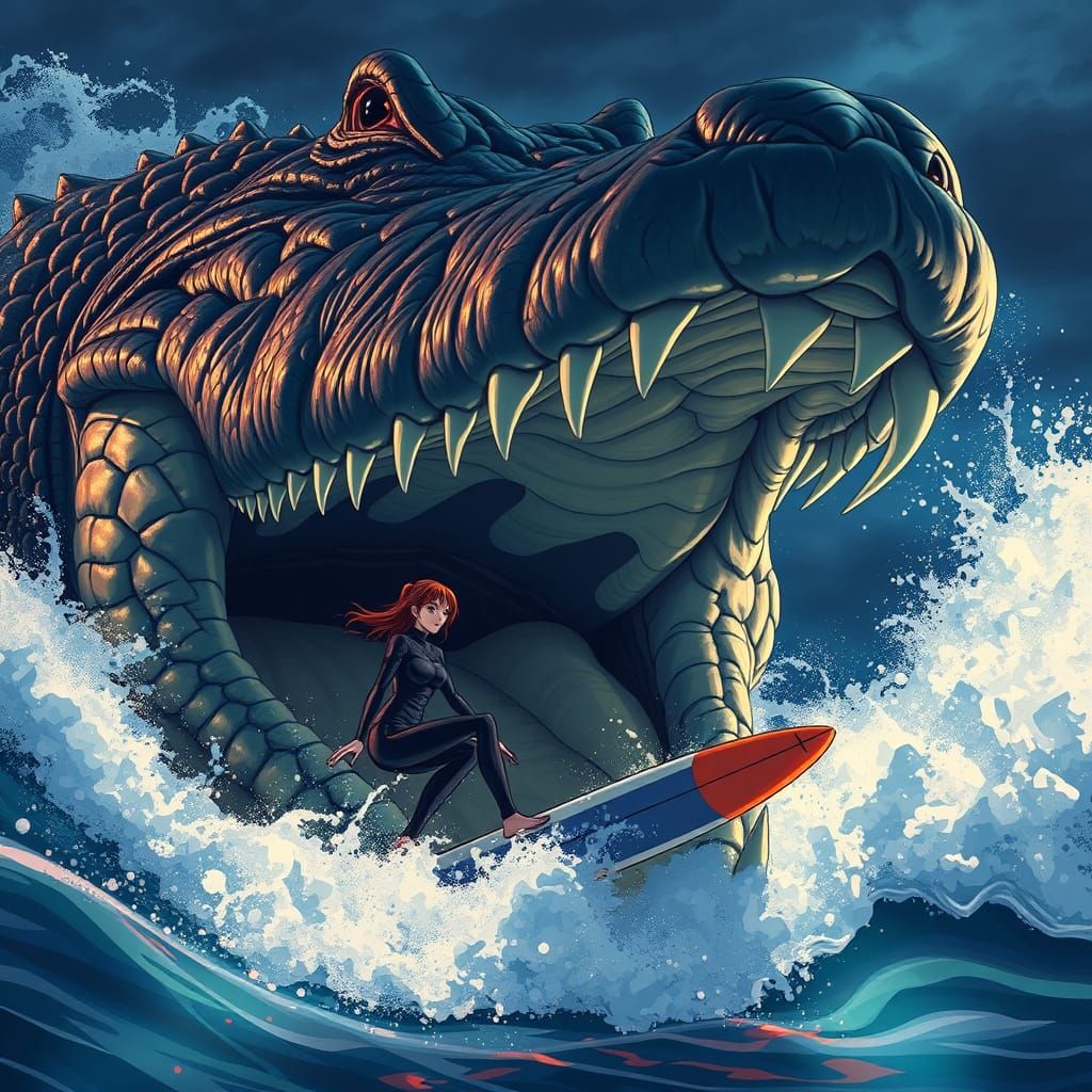 Colossal Alligator Emerges from the Sea, Threatening Surfer ...