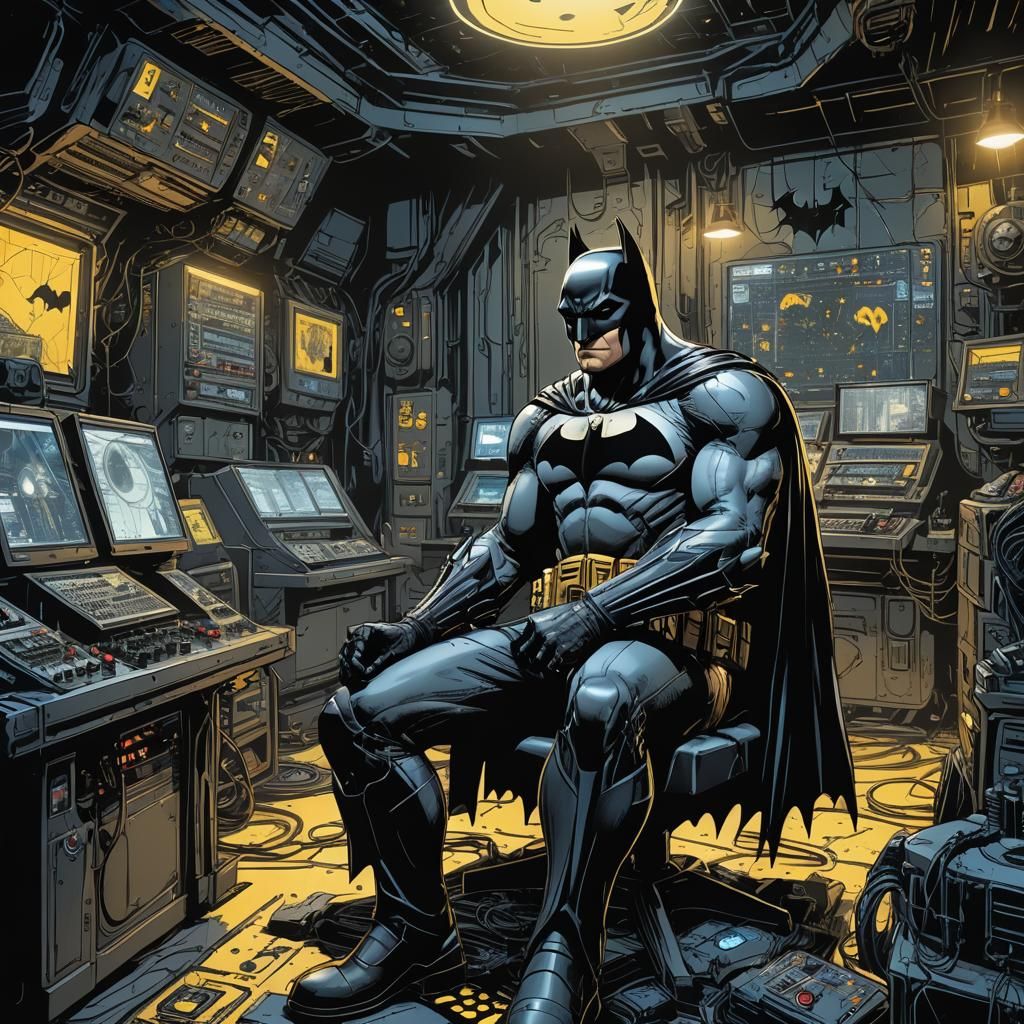 Batman in Batcave: Dynamic Comic Book Illustration