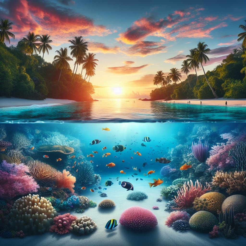 Oceanic Showcase: Tropical Beach and Underwater Wonders