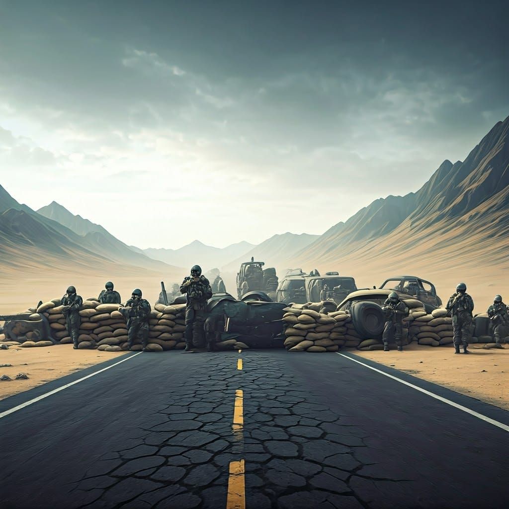 Desolate Gobi Desert Landscape: Post-Apocalyptic Barricade