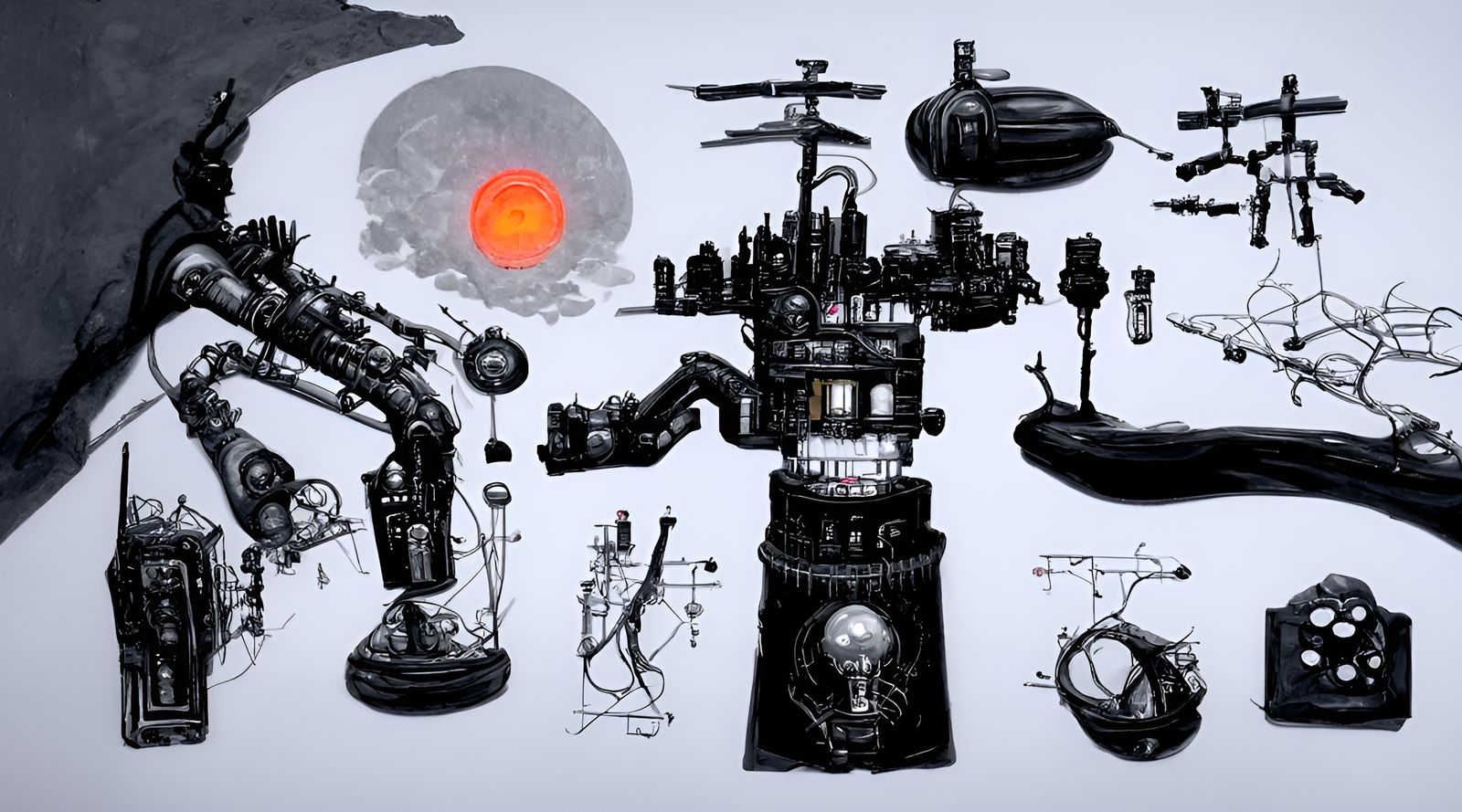 Surreal Dieselpunk Landscape with Android Construction