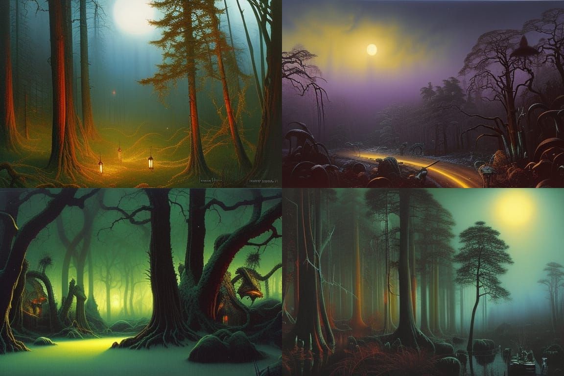 Dark Fantasy Forest with Giant Spiders