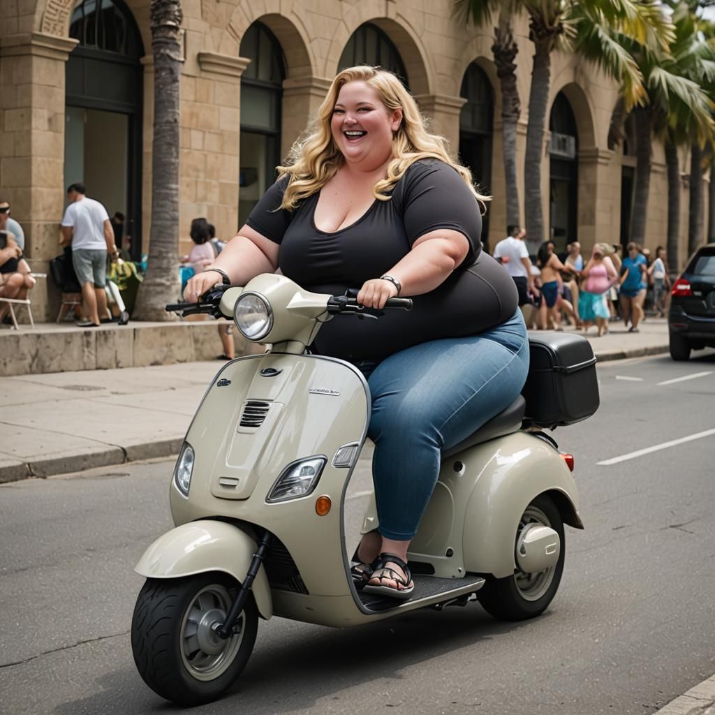 Massive Woman on Scooter Headed to Beach