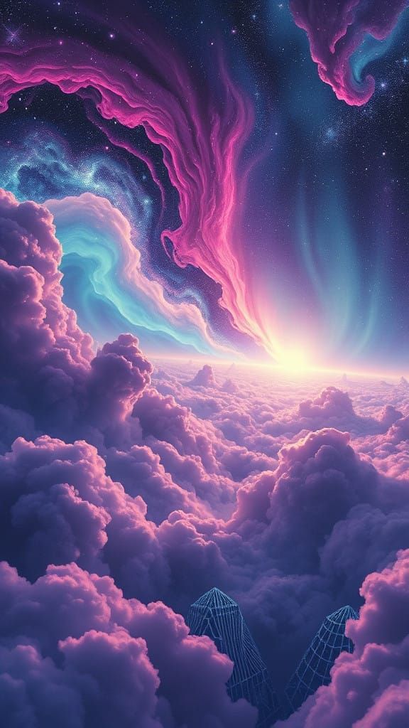 Cosmic Dreamscape in Cyberpunk Aesthetic