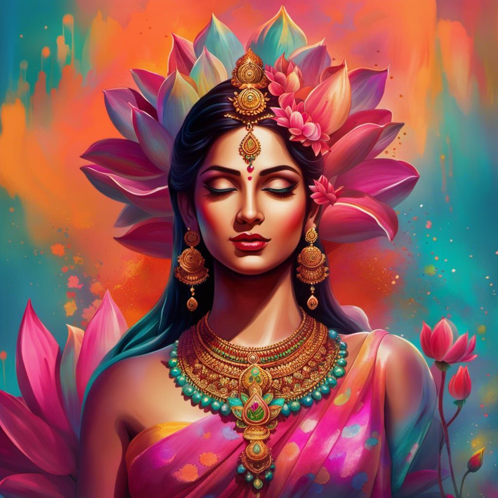 Lakshmi's Divine Grace in Holi Celebration