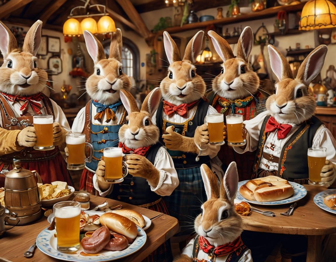 Oktoberfest Bunnies in Vibrant Folk Art Style