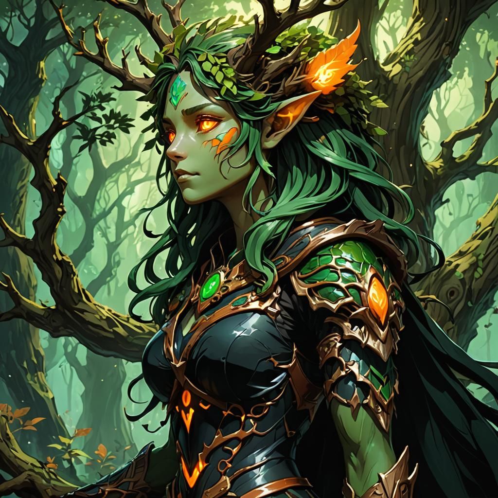 Anime Art of Dryad Treant Nymph Wizard