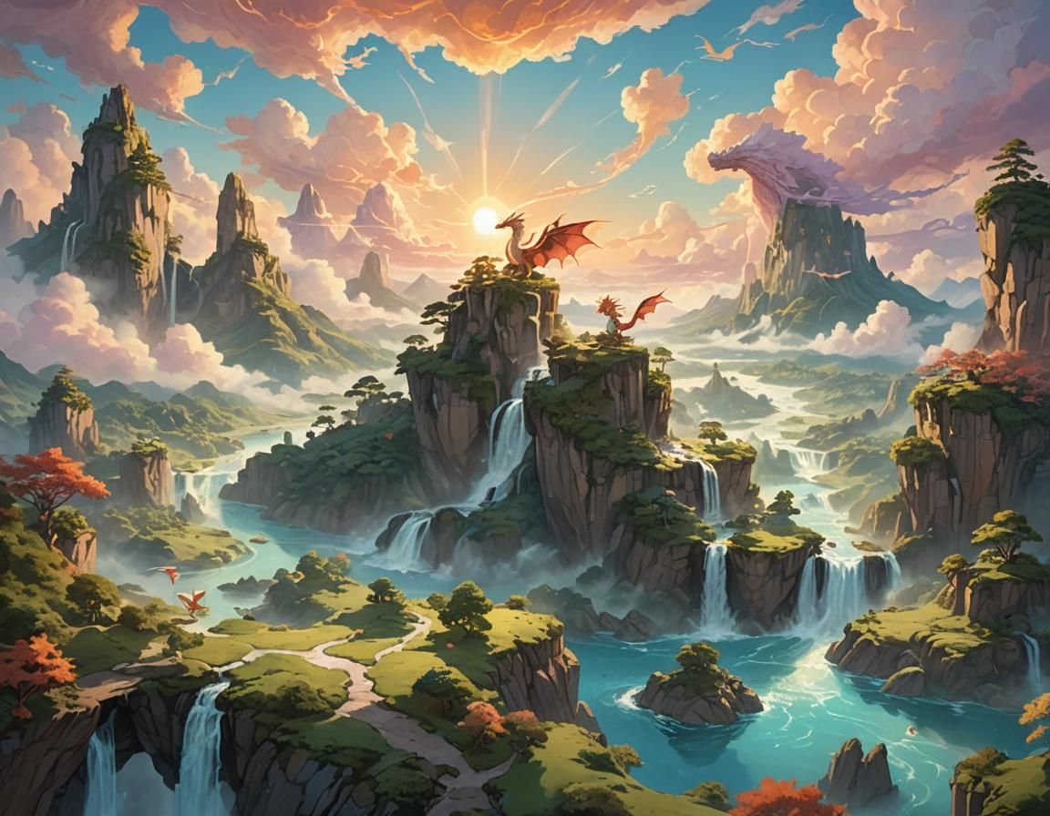 Dreamy Dragon Soaring Over Fantasy Landscape