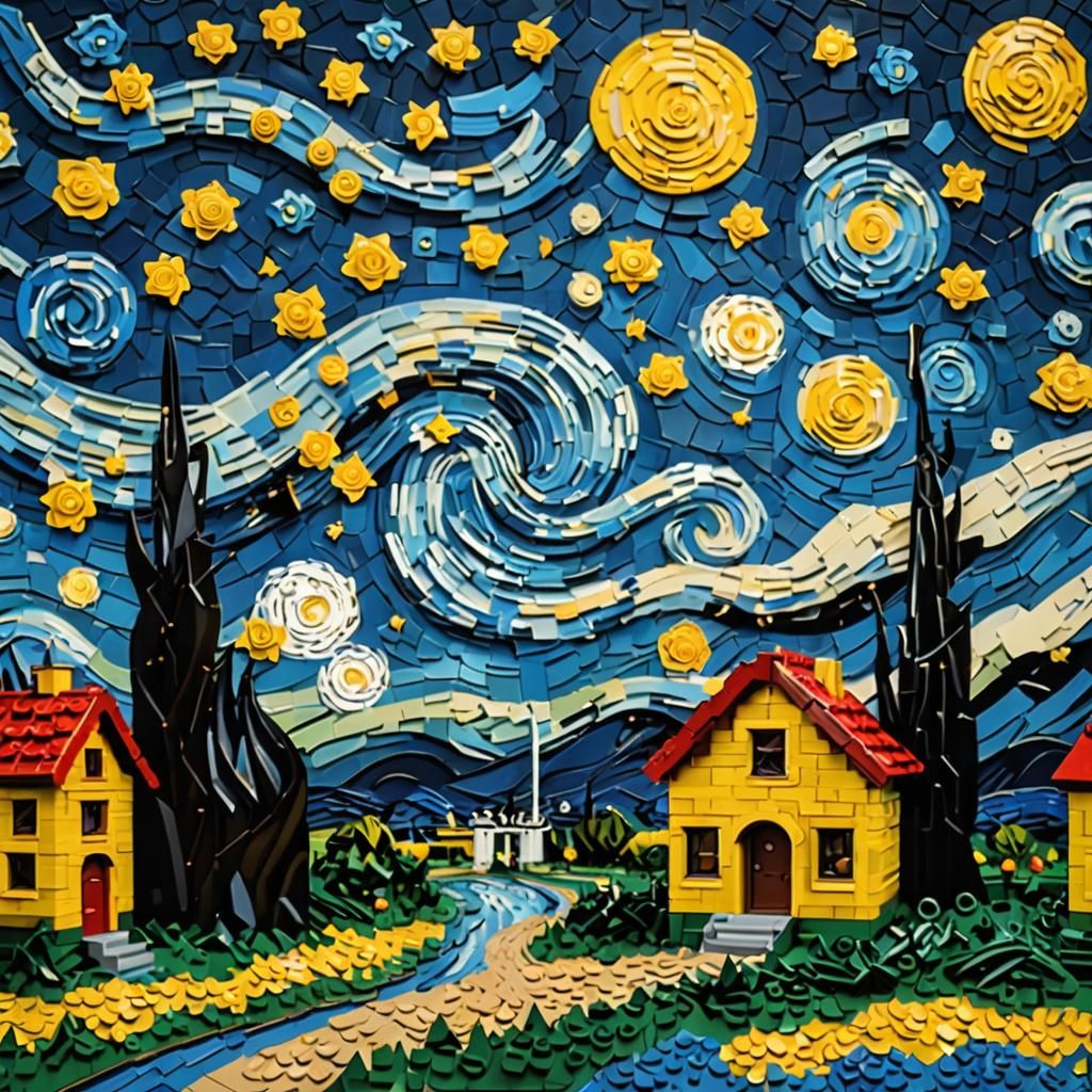 Starry Night in Lego Style