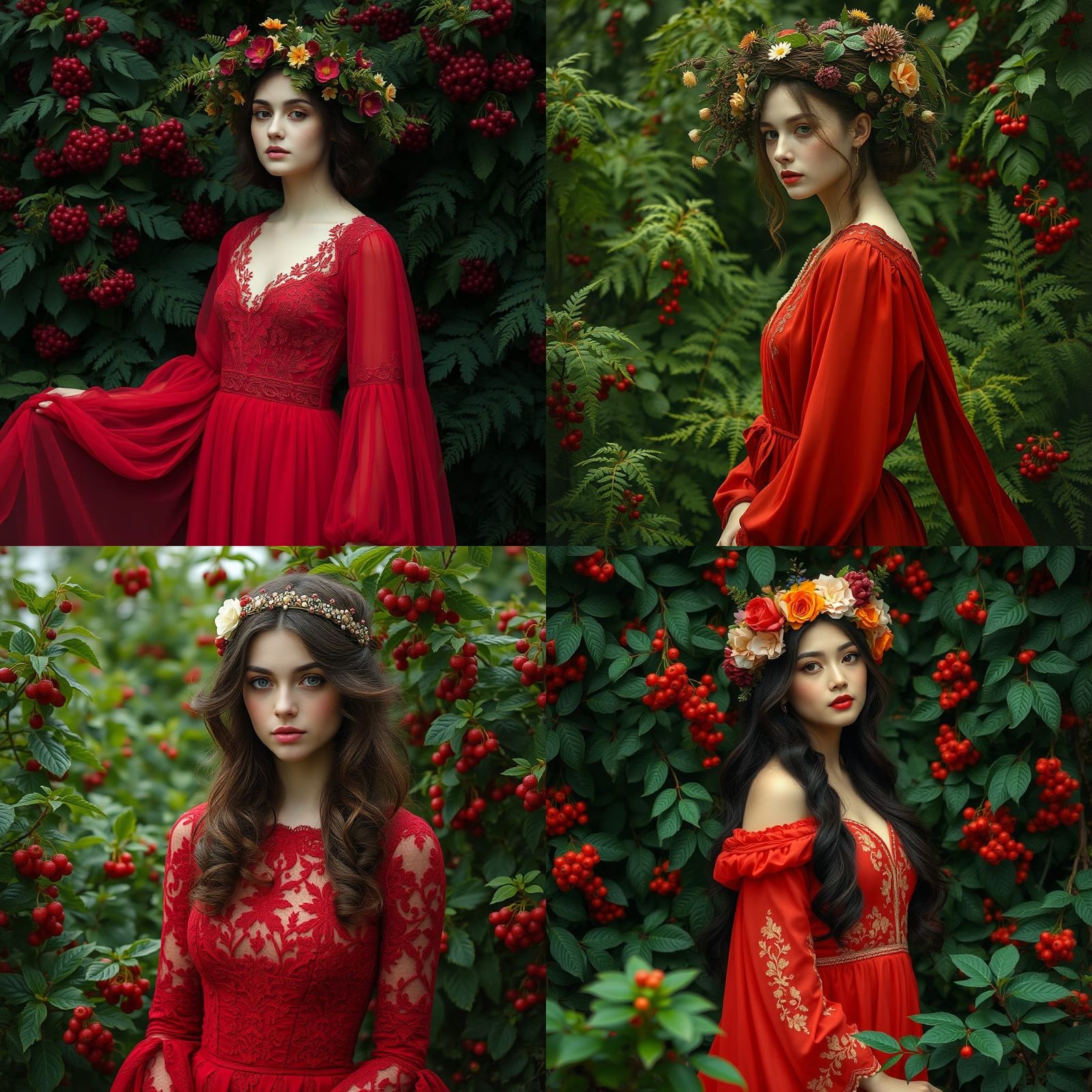 Woman in Red Dress with Floral Headpiece