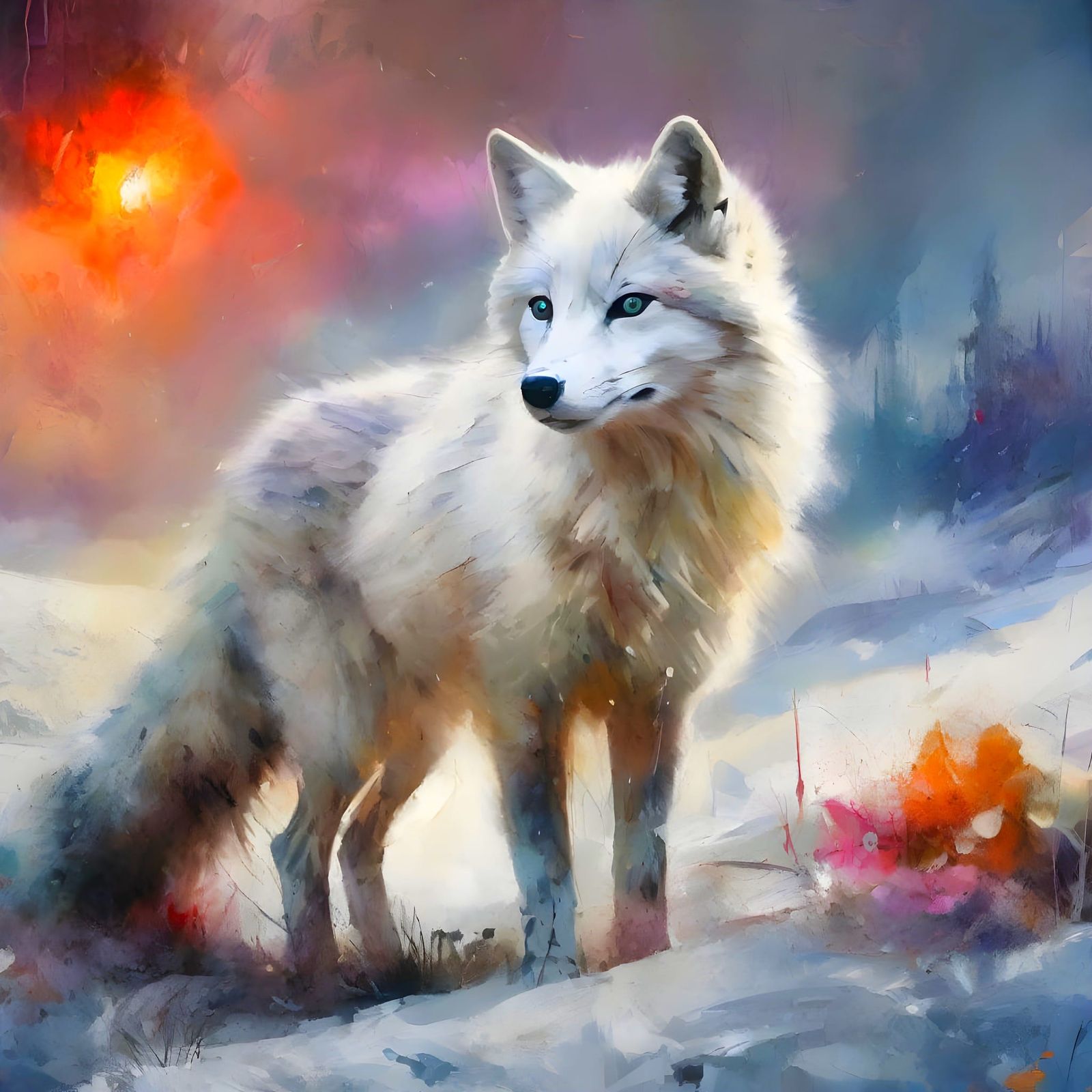 Majestic Arctic Fox in Vibrant Winter Wonderland