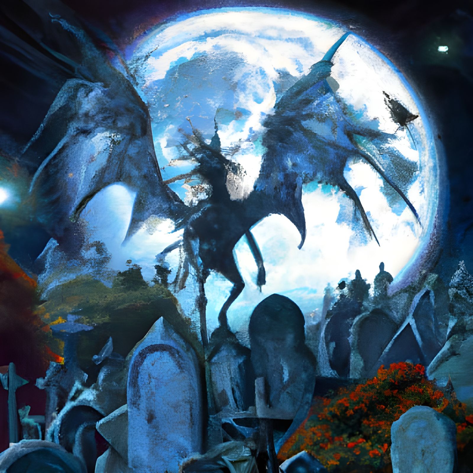 Ghost on Dragon in Graveyard, Digital Art