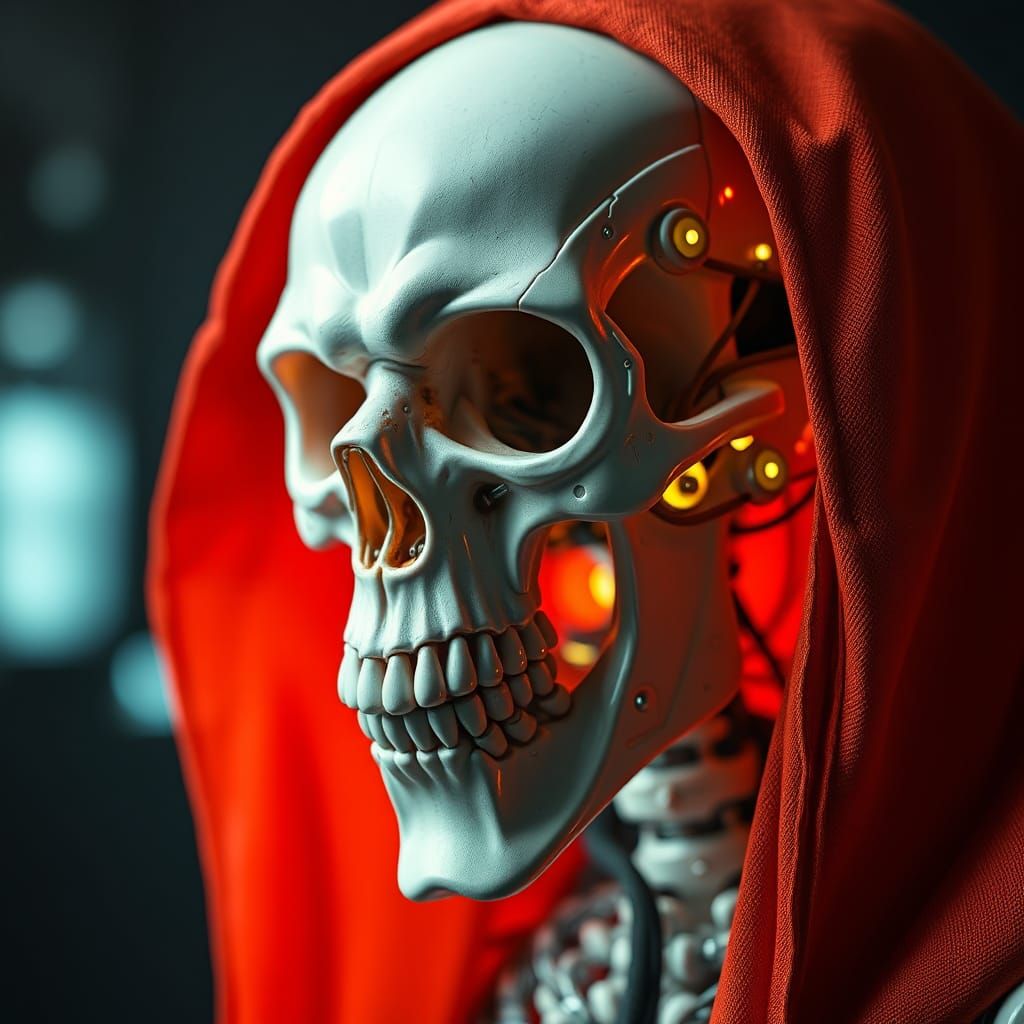 Cybernetic Porcelain Reaper Android in Cyberpunk Style