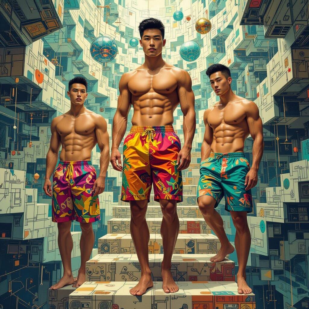 Men in a Vertigo Art Labyrinth Inspired by Escher