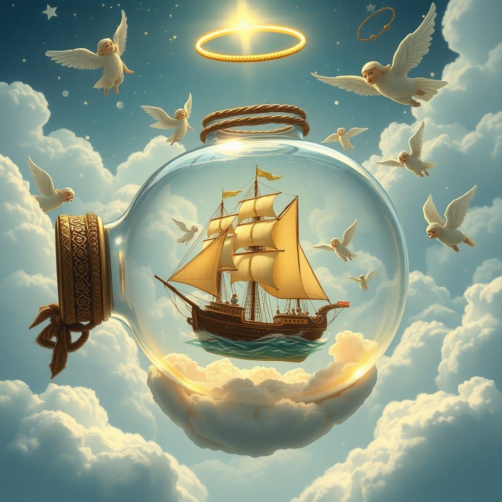 A Young Boy Plays in a Divine Heavenly Room with Smiling God...