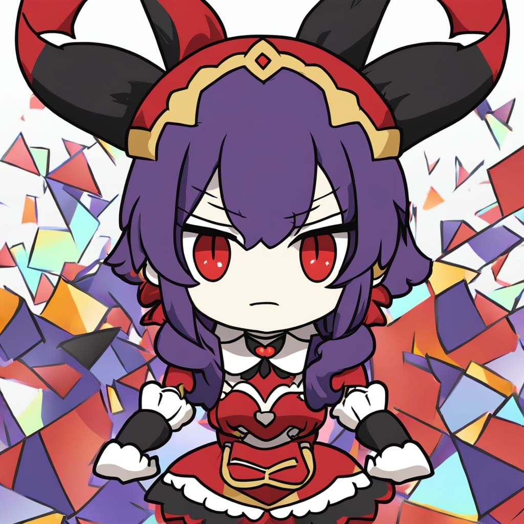 Anime Jester Girl with Red Eyes