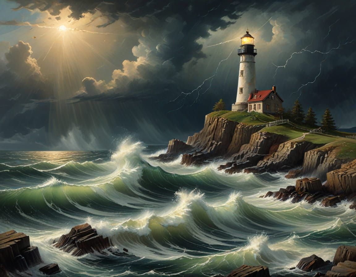 Stormy Lighthouse Beacon in Dramatic Seascape Style