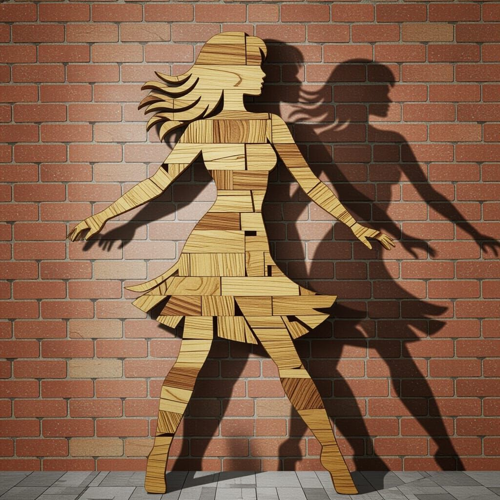Abstract Dancing Woman Silhouette Composed of Wood