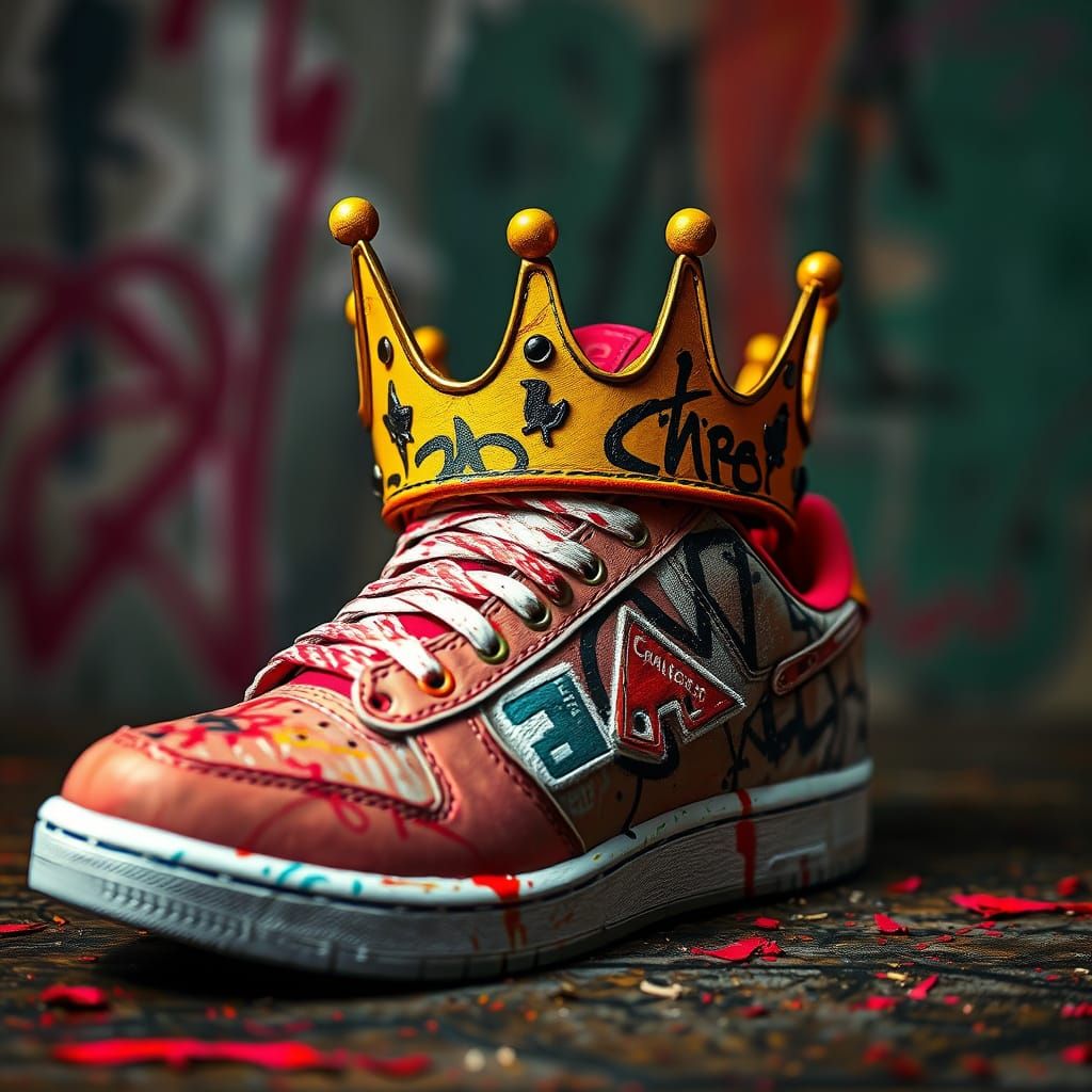 Vibrant Streetwear Shoe Brand with Graffiti Crown