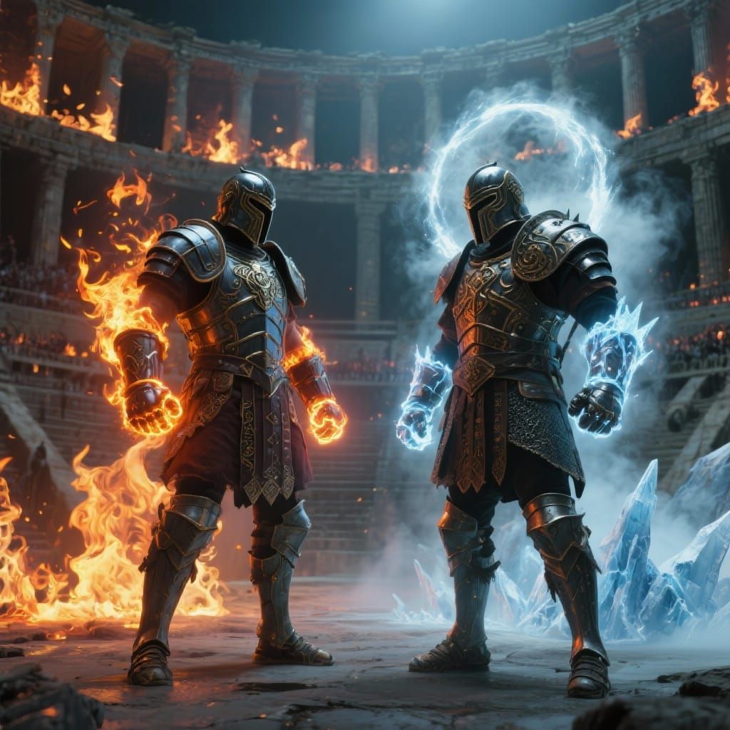 Fire vs Ice Gladiators in Ancient Arena