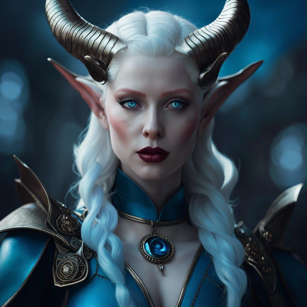 Albino Tiefling Woman Portrait in Cinematic Style