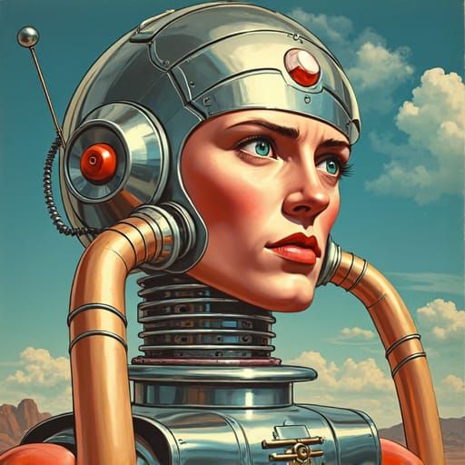 Cyborg Robot Man in 1930s Poster Style